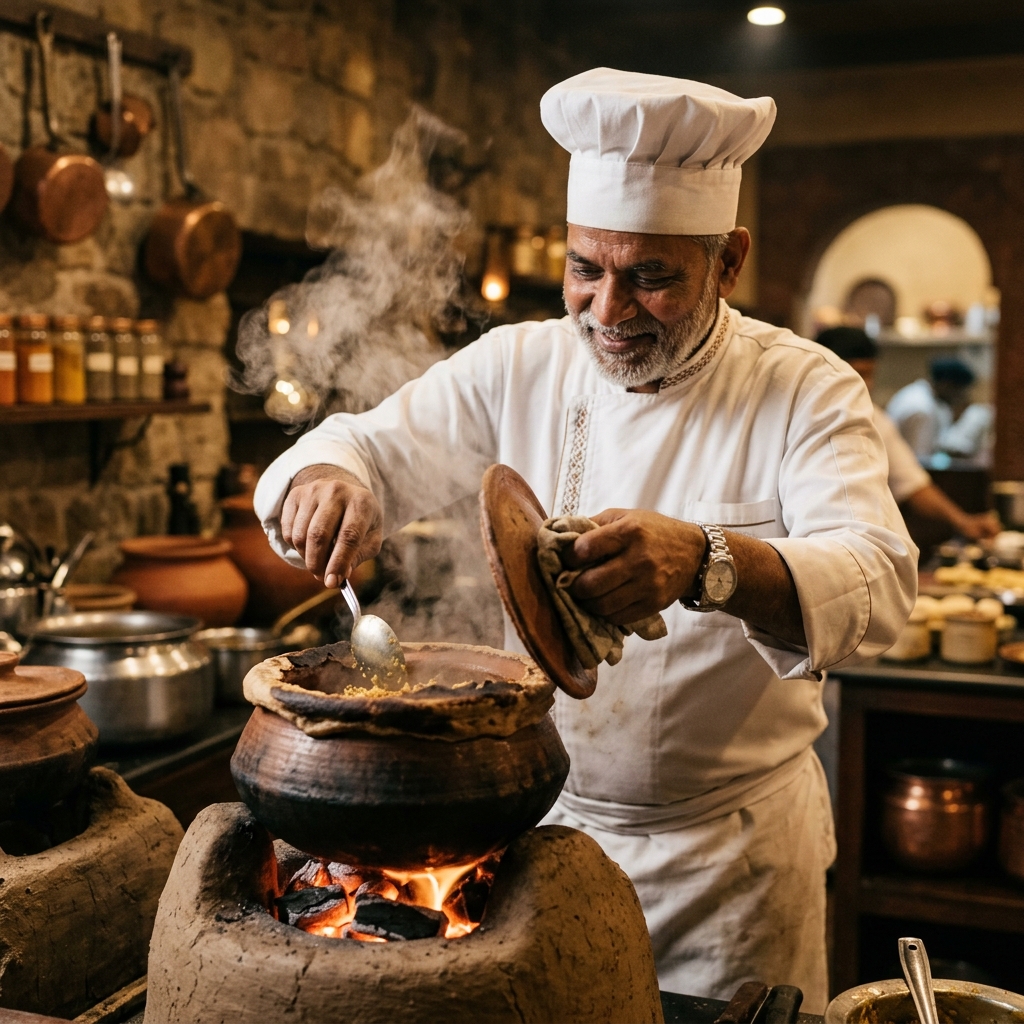 Chef Preparing Royal Dum Biryani